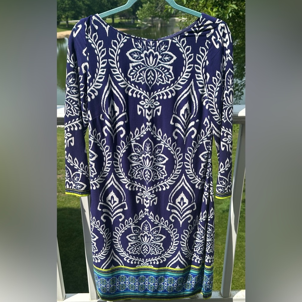 Vince Camuto Blue, White, & Green 3/4 Sleeve Dress